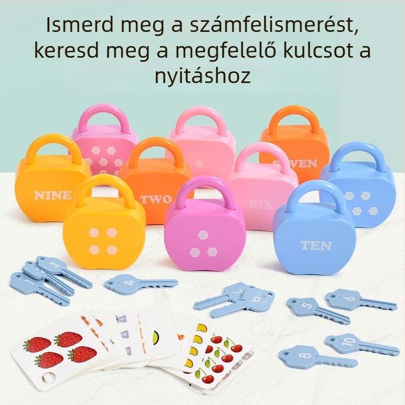 Kongming zár – Oktató fejlesztő játék számok és betűk, műanyag, 13×3.5×21 cm, OEM logó, 0–3 év