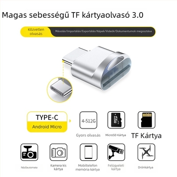 Mini fém kártyaolvasó Type-C, gyors OTG 3.0 TF memóriakártya adapter, Huawei Android kompatibilis
