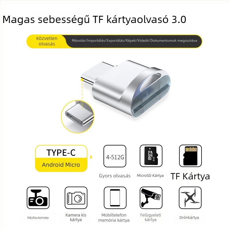 Mini fém kártyaolvasó Type-C, gyors OTG 3.0 TF memóriakártya adapter, Huawei Android kompatibilis