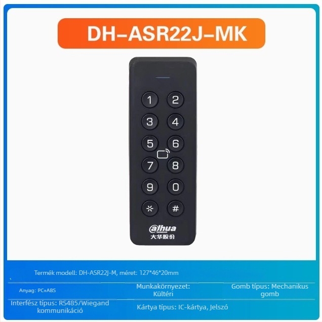 Beléptető kártyaolvasó ujjlenyomat és jelszó támogatással – vízálló IC kártyaolvasó, érzékelési távolság 0,5 m, olvasási idő 0,001 s, memóriakapacitás 30 000, frekvencia 13,65 MHz