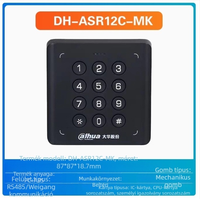 Beléptető kártyaolvasó ujjlenyomat és jelszó támogatással – vízálló IC kártyaolvasó, érzékelési távolság 0,5 m, olvasási idő 0,001 s, memóriakapacitás 30 000, frekvencia 13,65 MHz
