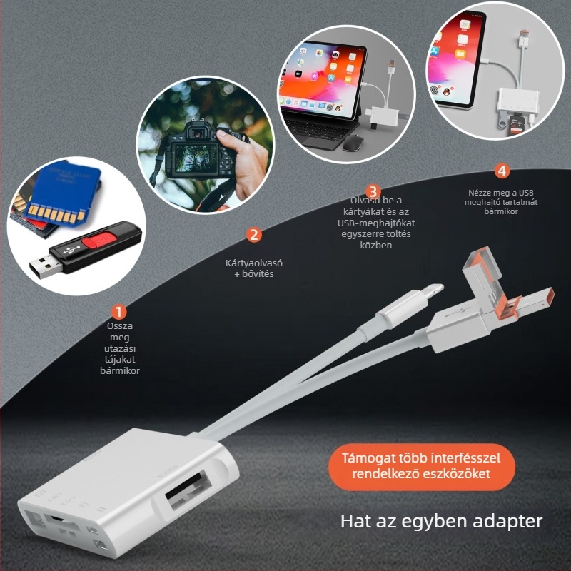 NK-1055TL Pro Többszörös csatlakozós kártyaolvasó: USB-C, Lightning, USB-A, SD/TF