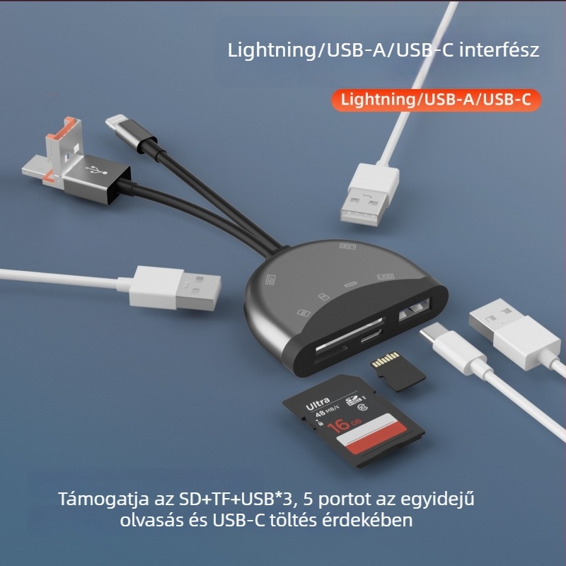 NK-1055TL Pro Többszörös csatlakozós kártyaolvasó: USB-C, Lightning, USB-A, SD/TF