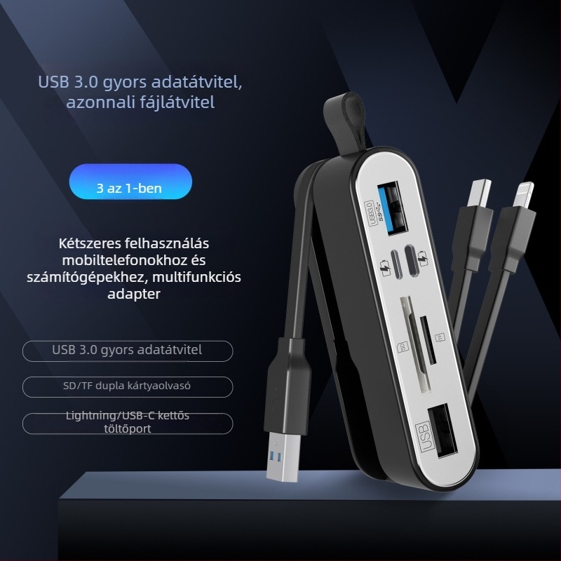 NK-1055TL Pro Többszörös csatlakozós kártyaolvasó: USB-C, Lightning, USB-A, SD/TF
