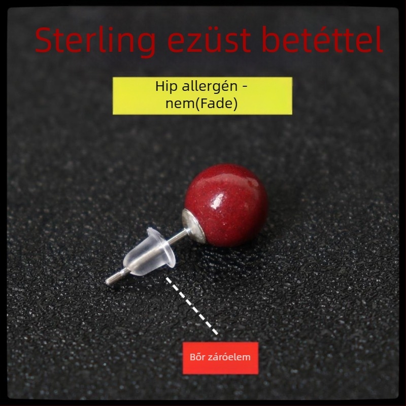 Cinnabarral készült S925 ezüst fülbevaló, kézzel készített, uniszex