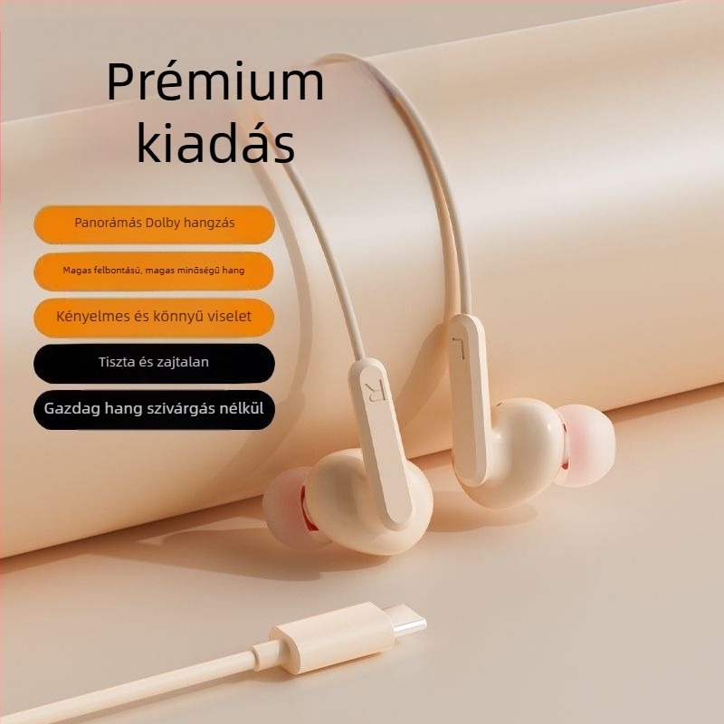 Fülhallgató, vezetékes, fülhorgos kivitel, USB-C csatlakozóval, 2 m-es kábel, zajcsökkentés, karaoke, sport, játék és hívások