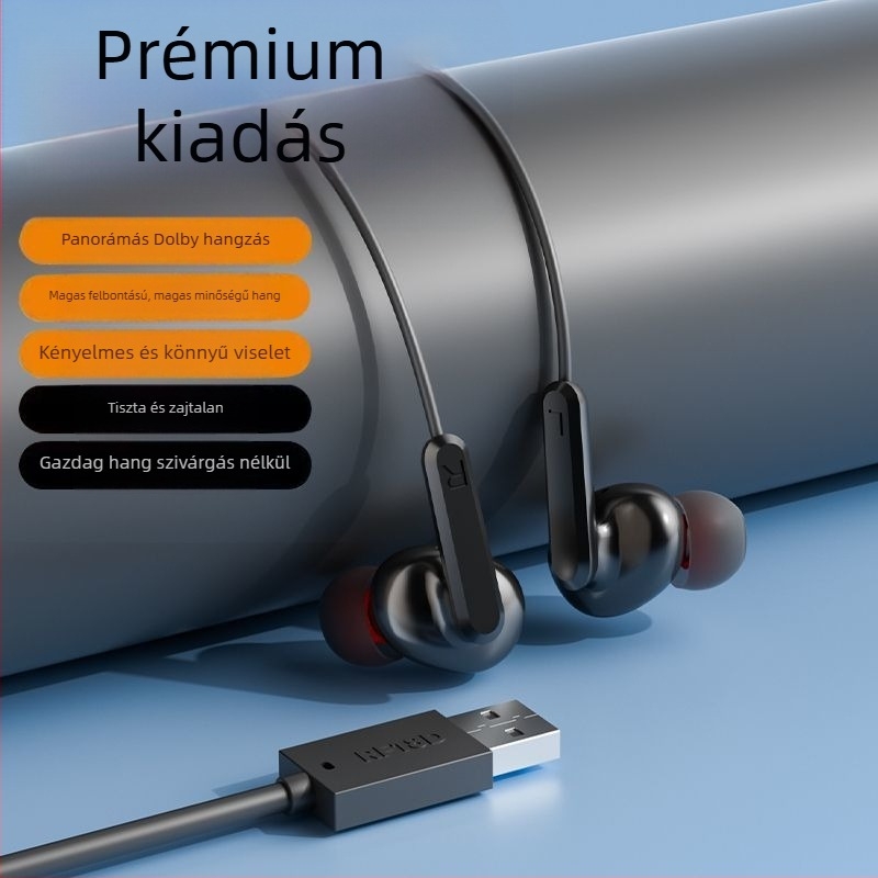 Fülhallgató, vezetékes, fülhorgos kivitel, USB-C csatlakozóval, 2 m-es kábel, zajcsökkentés, karaoke, sport, játék és hívások