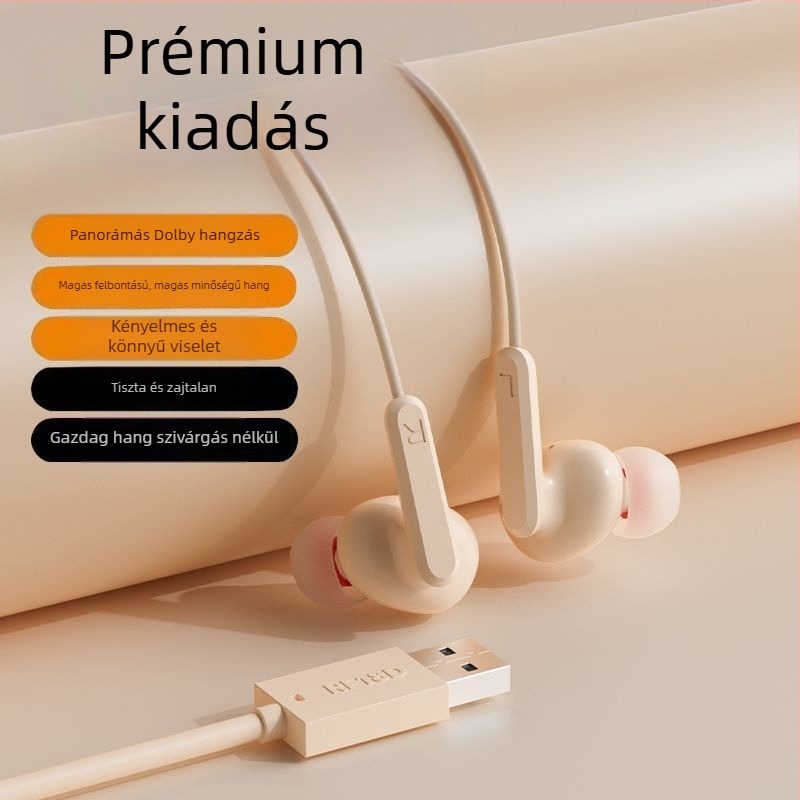 Fülhallgató, vezetékes, fülhorgos kivitel, USB-C csatlakozóval, 2 m-es kábel, zajcsökkentés, karaoke, sport, játék és hívások