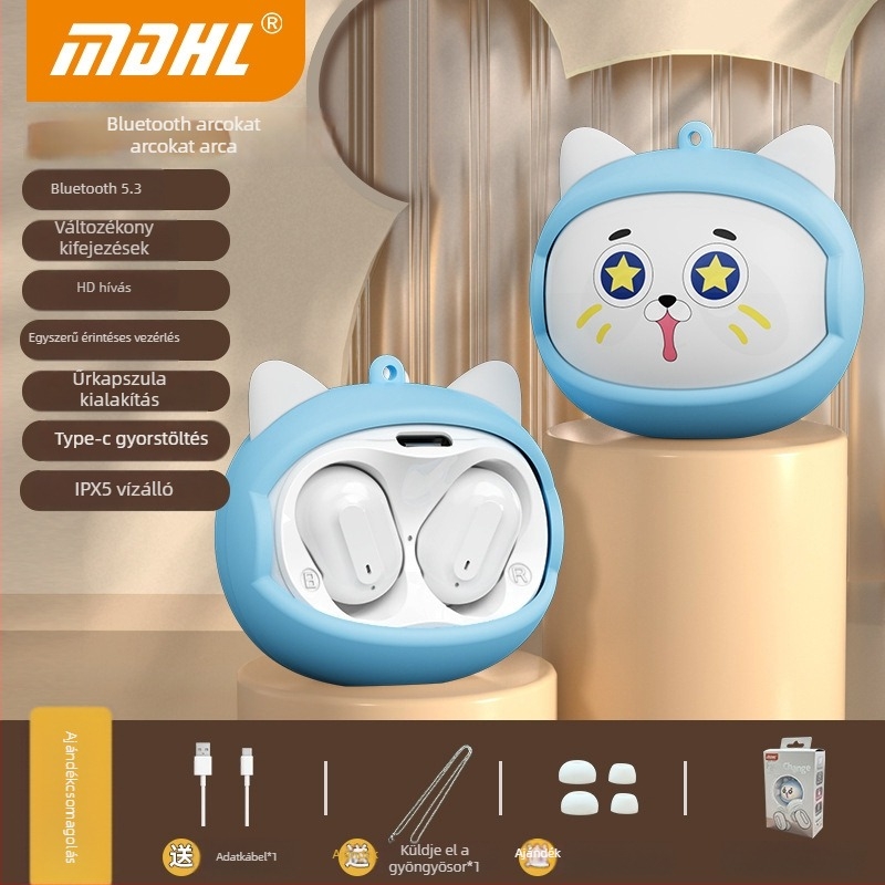Face-Changing Bluetooth fülhallgatók, In-Ear, Bluetooth 5.3, 20 m hatótáv, zajcsökkentés, hosszú üzemidő (>8 h), alacsony késleltetés játékhoz