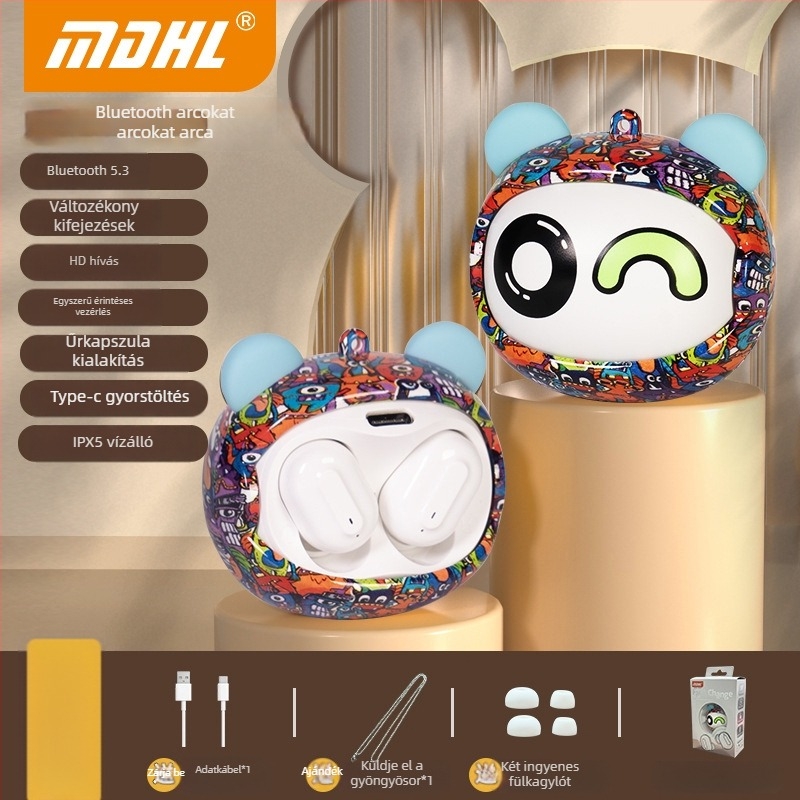 Face-Changing Bluetooth fülhallgatók, In-Ear, Bluetooth 5.3, 20 m hatótáv, zajcsökkentés, hosszú üzemidő (>8 h), alacsony késleltetés játékhoz