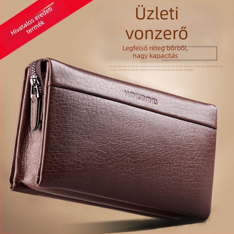Fangzhi Férfi klutch táska Kraft papírból, betűs mintával, marhabőr bélés, üzleti utakhoz