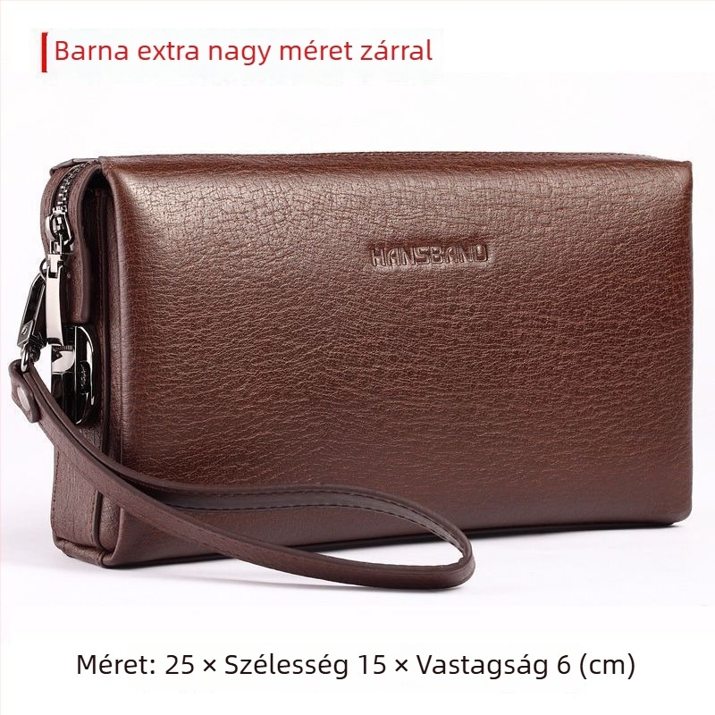 Fangzhi Férfi klutch táska Kraft papírból, betűs mintával, marhabőr bélés, üzleti utakhoz
