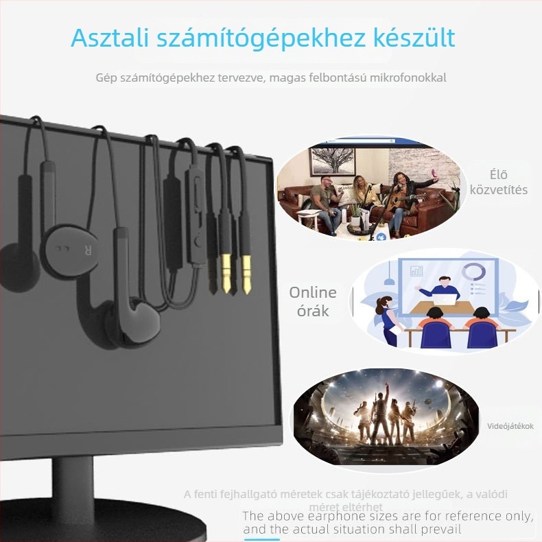 Vezetékes PC fülhallgató, in-ear, mikrofon, 3 m kábel, 3,5 mm csatlakozó
