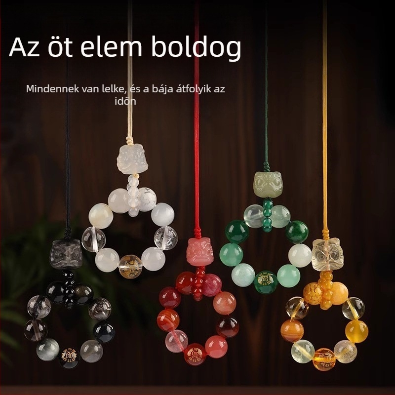 Kristály kulcstartó, kézzel faragott, zodiákus/konstelláció motívum, etnikus, irodalmi retró stílus