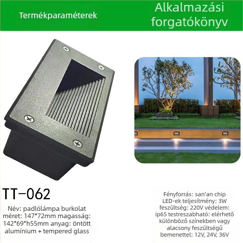 LED sarkalámpa szenzoros kültéri lépcsőfény, beépített lépcsőfény ház – TT-061, Tiantai Lighting, Anyag: öntött alumínium, Vastagság: 2 mm
