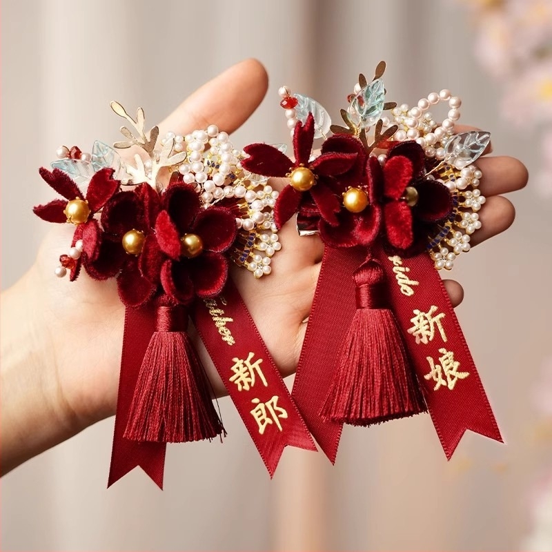 Luan di esküvői corsage, textile anyagból, fleece-béléssel, szülőknek és a koszorúslányok csoportjának, kínai stílus