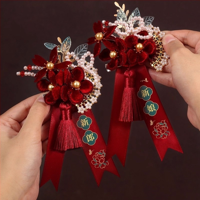 Luan di esküvői corsage, textile anyagból, fleece-béléssel, szülőknek és a koszorúslányok csoportjának, kínai stílus