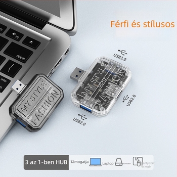 Átlátszó USB-C 3-in-1 dokkoló állomás, 3-portos hub, USB 3.0, 5Gbps, buszos tápellátás
