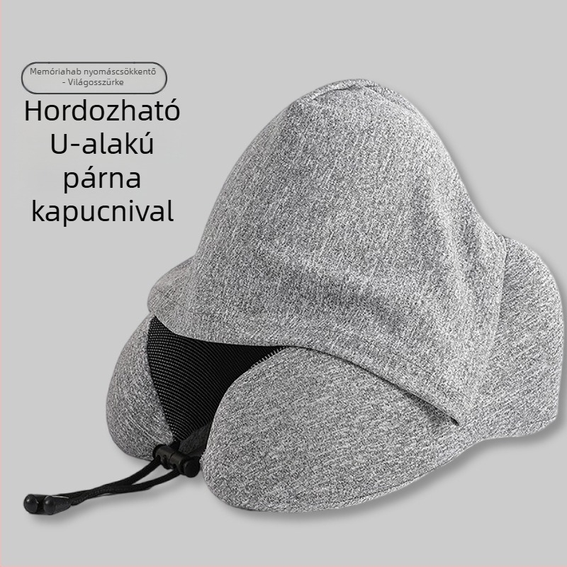 U alakú utazó párna kapucnival, memóriahab töltettel, összecsukható repülőutakhoz