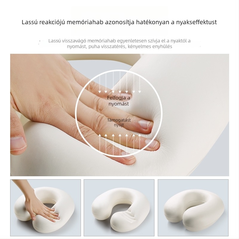 Memóriahabos U-alakú nyakpárna utazáshoz Ice Silk huzattal — modern, minimalist dizájn