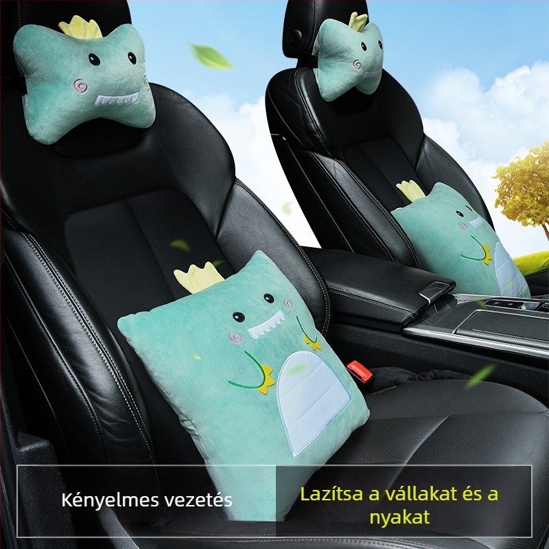 Autófejtámasz és nyakpárna készlet (pár) – állatmintás, műplüss borítás, memóriahab belső