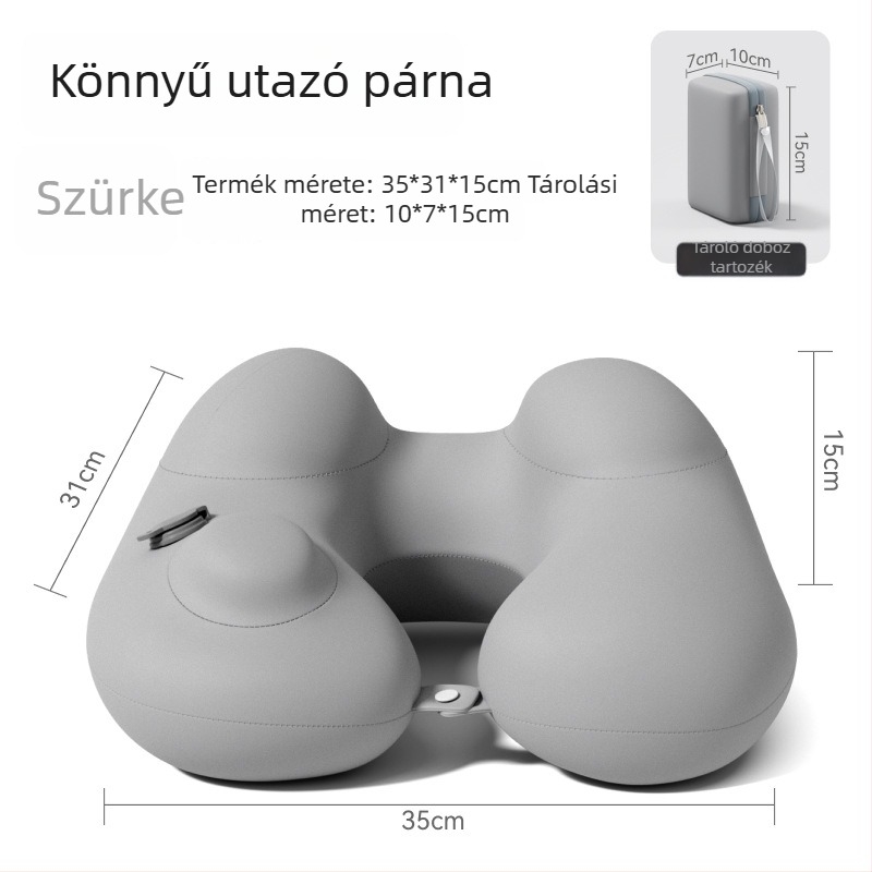 Felfújható U-alakú utazó nyakpárna – hordozható fej-támasz, Ice Silk anyag, PVC töltet, felnőtteknek
