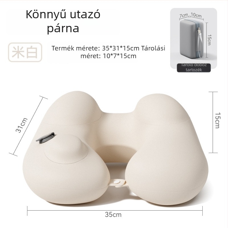 Felfújható U-alakú utazó nyakpárna – hordozható fej-támasz, Ice Silk anyag, PVC töltet, felnőtteknek