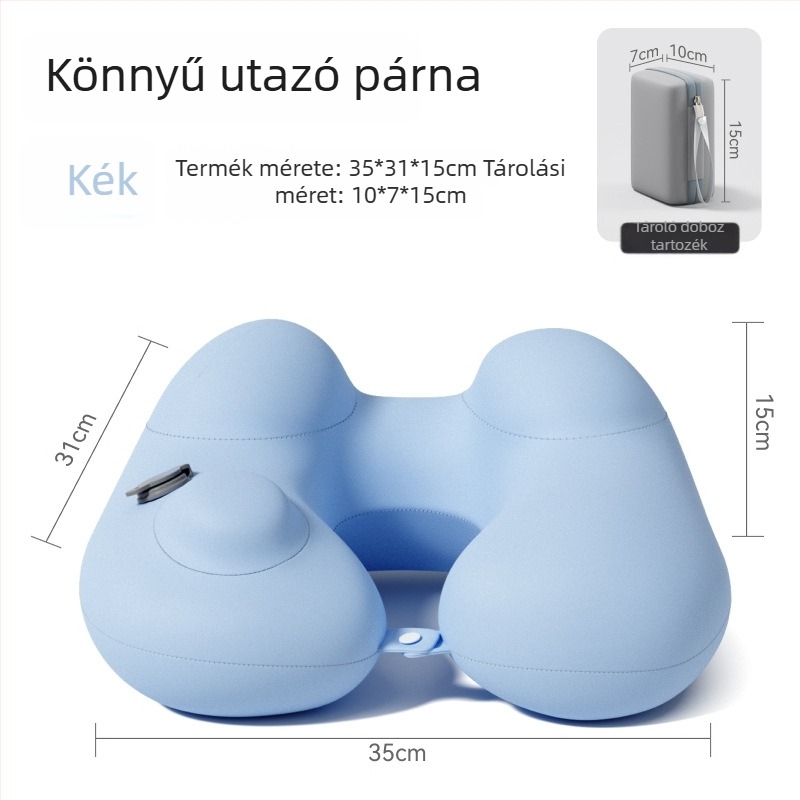 Felfújható U-alakú utazó nyakpárna – hordozható fej-támasz, Ice Silk anyag, PVC töltet, felnőtteknek