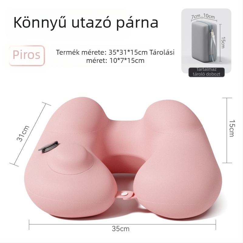 Felfújható U-alakú utazó nyakpárna – hordozható fej-támasz, Ice Silk anyag, PVC töltet, felnőtteknek