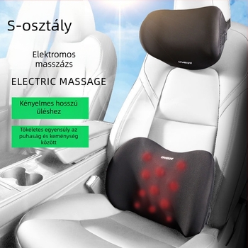 Autóhoz készült elektromos masszázsos ágyéktámasz párna memóriahab töltettel, pamut huzattal, minden évszakhoz megfelelő