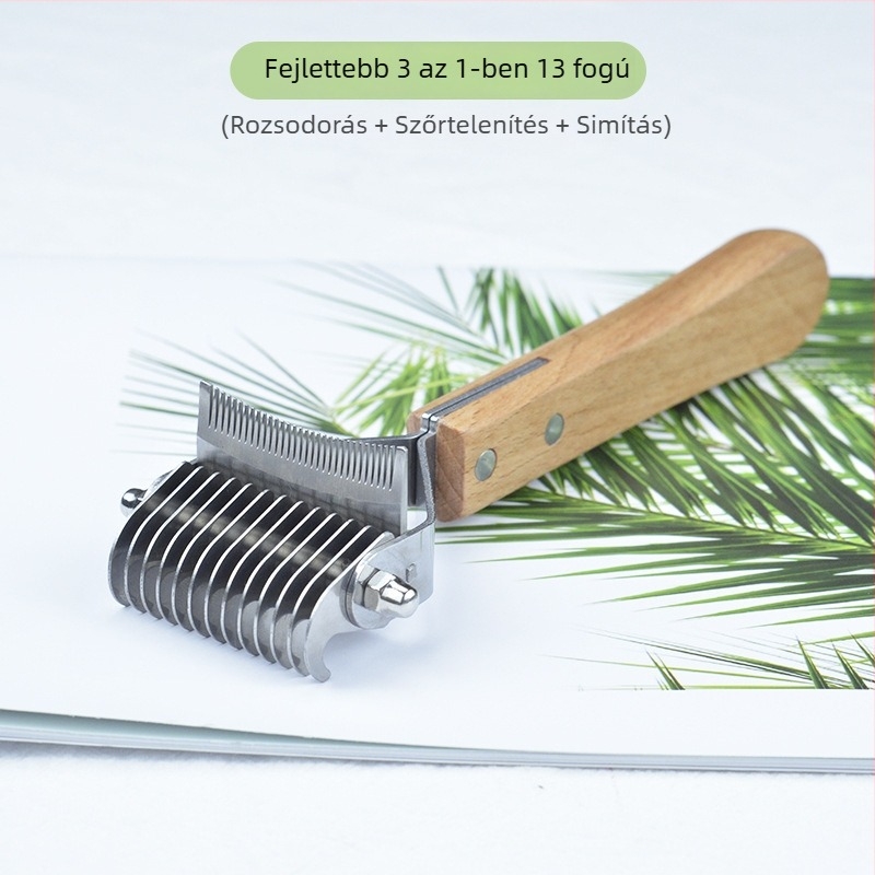 Faanyagú 3-in-1 kisállat ápoló fésű macskák és kutyák számára – szőrszálak eltávolítása, tisztítás