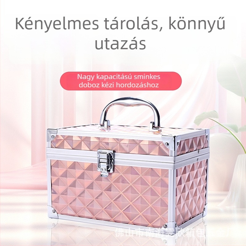 Kétszintes kozmetikai doboz tükörrel, PVC anyagból, kapcsos zár, lakattal zárható, bővítő résszel