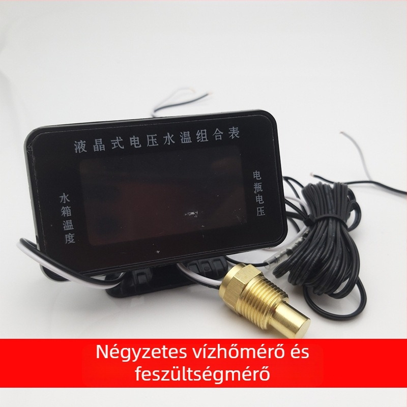 LCD autóvízhőmérséklet- és feszültségmérő (2 az egyben), 12V/24V univerzális