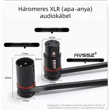 AVSSZ XLR mikrofonkábel, rövid, aranyozott, férfi–női csatlakozók, L alakú, FX3