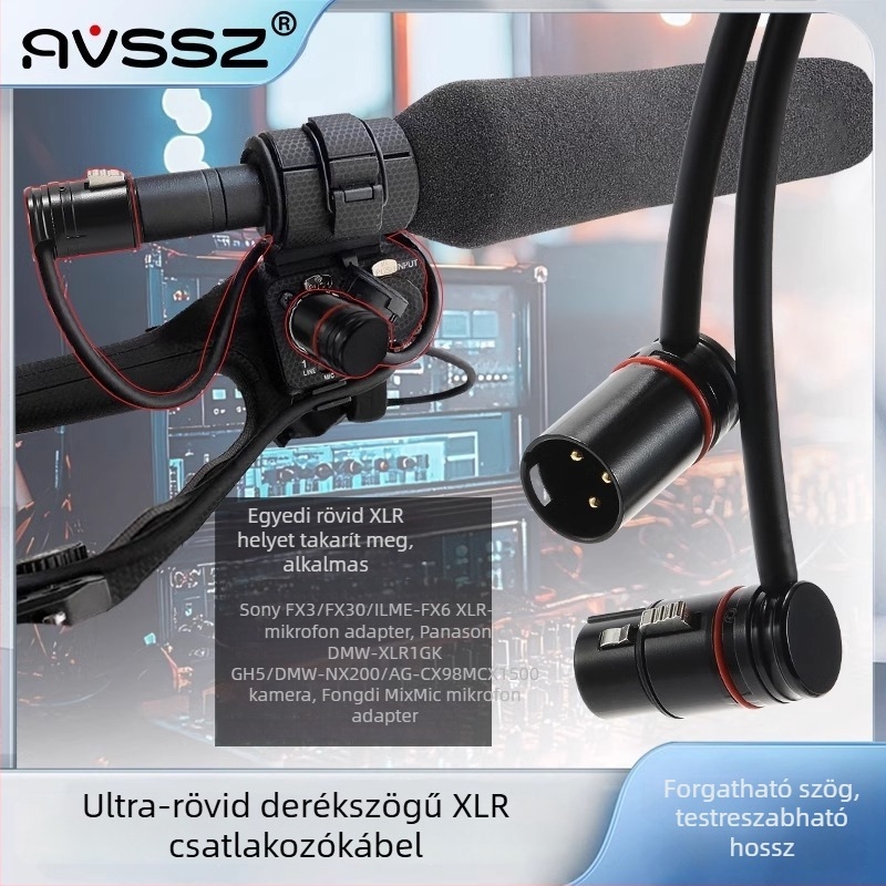 AVSSZ XLR mikrofonkábel, rövid, aranyozott, férfi–női csatlakozók, L alakú, FX3