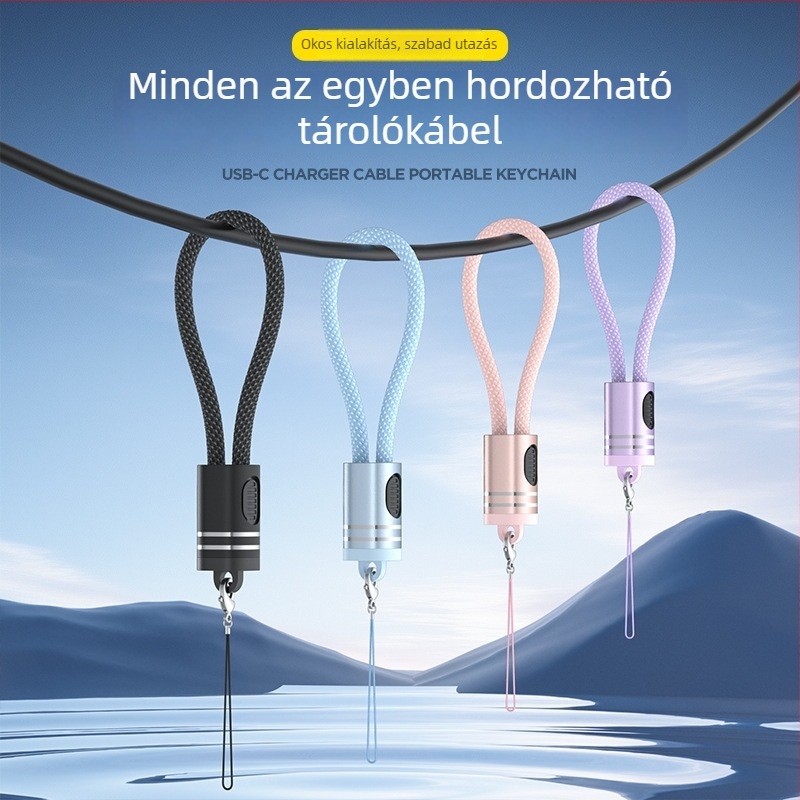 PD 20W Type-C gyors töltésű zsinóros adatkábel kulcstartóval