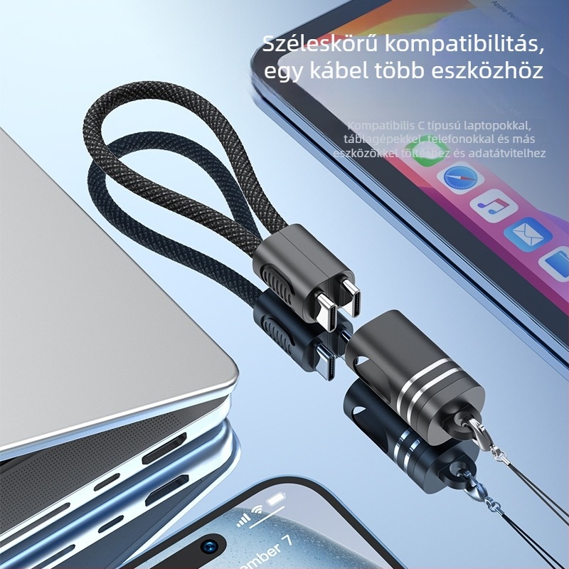 PD 20W Type-C gyors töltésű zsinóros adatkábel kulcstartóval