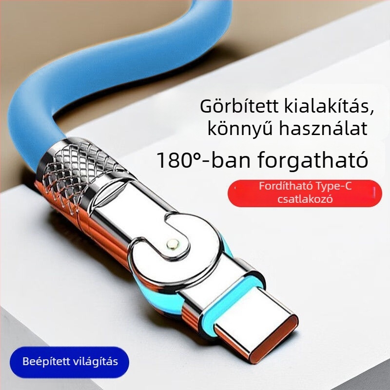 Forgatható Android gyorstöltő adatkábel 240W LED-del, Huawei, Honor, Xiaomi és ViOP játéktelefonokhoz