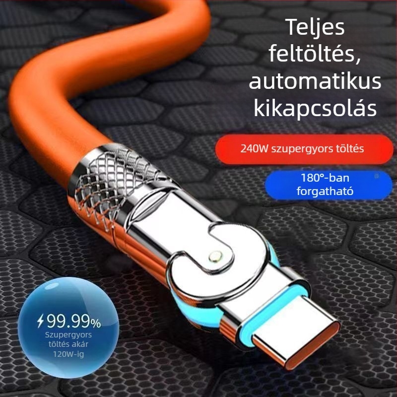Forgatható Android gyorstöltő adatkábel 240W LED-del, Huawei, Honor, Xiaomi és ViOP játéktelefonokhoz