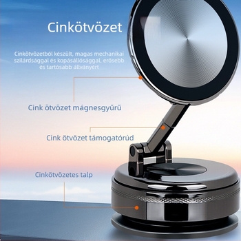 Fém autótelefon-tartó szívófejes, 360° forgás, összecsukható, univerzális illeszkedés
