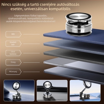 Fém autótelefon-tartó szívófejes, 360° forgás, összecsukható, univerzális illeszkedés