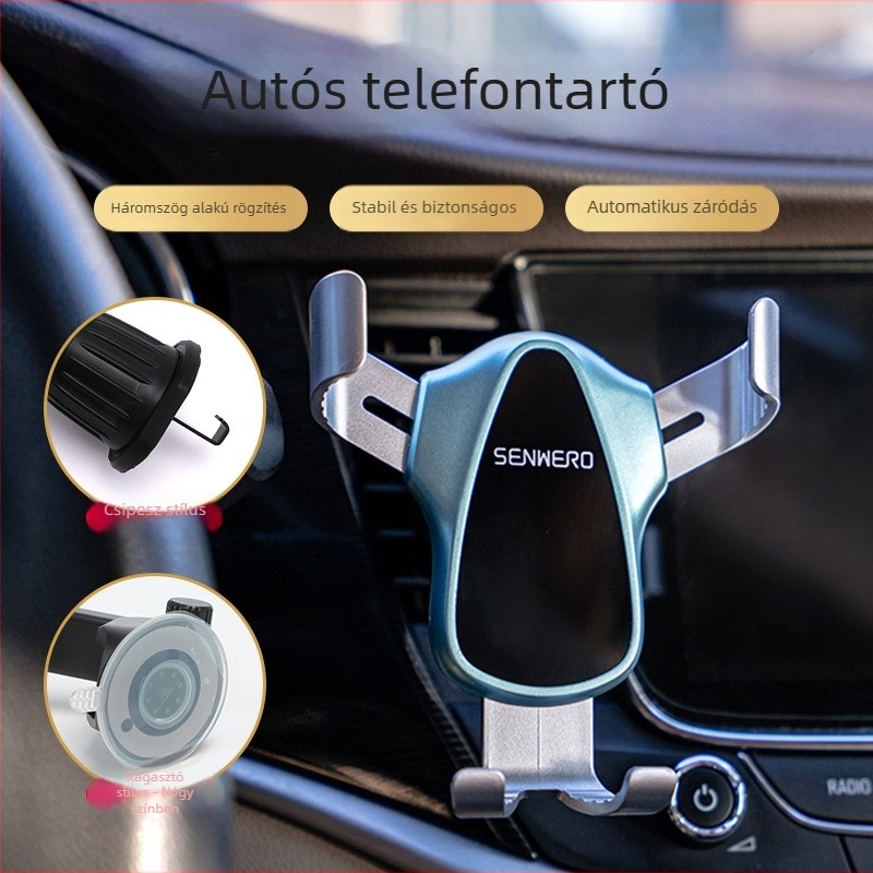 Senwero univerzális autós telefon-tartó háromszög gravitációs tükrös rögzítéshez a légáramlathoz – csipeszes rögzítés
