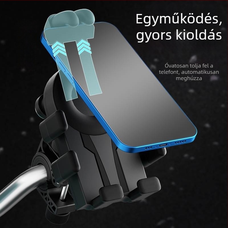 Kerékpár és motorkerékpár telefon-tartó (légzsákos rezgéscsillapítás, műanyag, egyszerű stílus)