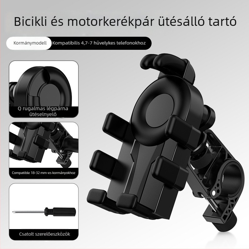 Kerékpár és motorkerékpár telefon-tartó (légzsákos rezgéscsillapítás, műanyag, egyszerű stílus)