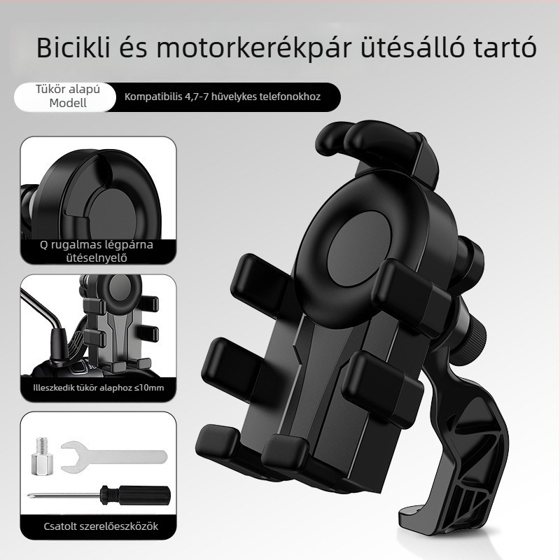 Kerékpár és motorkerékpár telefon-tartó (légzsákos rezgéscsillapítás, műanyag, egyszerű stílus)