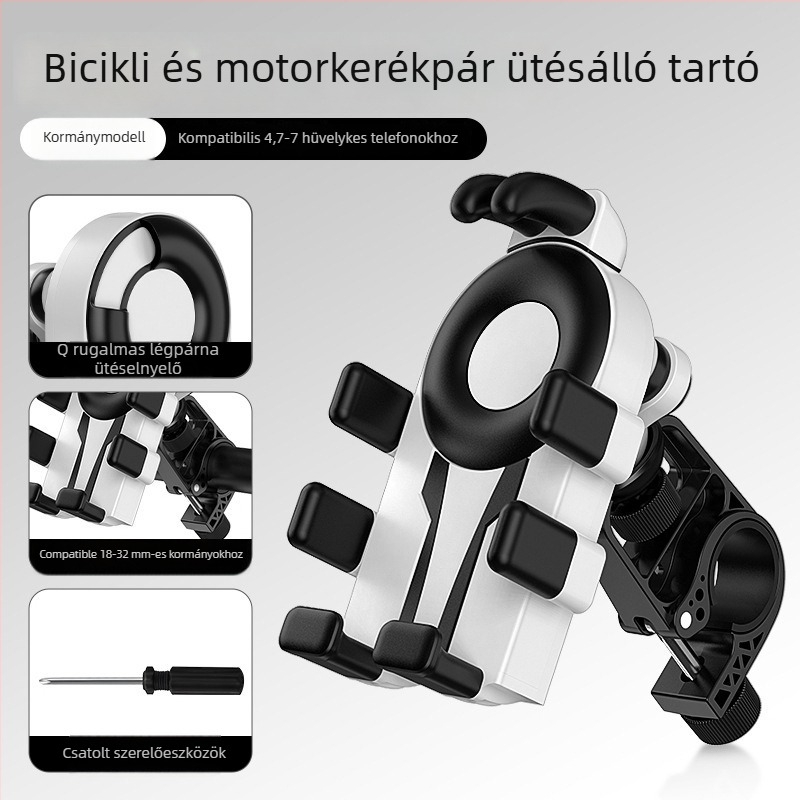Kerékpár és motorkerékpár telefon-tartó (légzsákos rezgéscsillapítás, műanyag, egyszerű stílus)