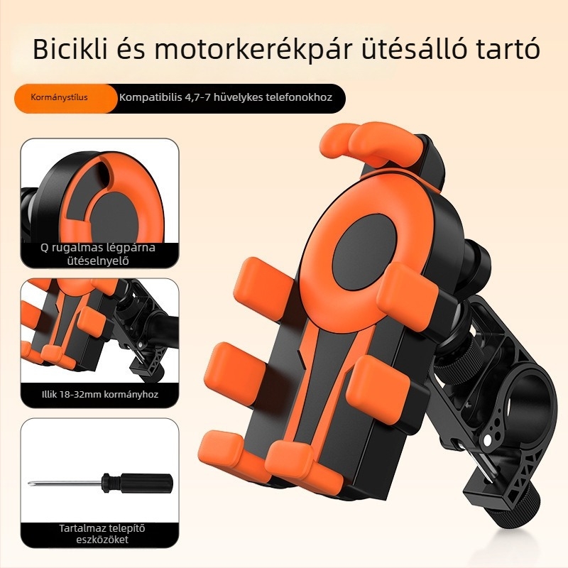 Kerékpár és motorkerékpár telefon-tartó (légzsákos rezgéscsillapítás, műanyag, egyszerű stílus)