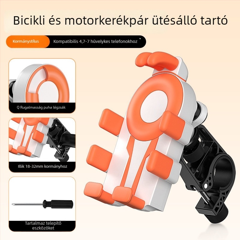 Kerékpár és motorkerékpár telefon-tartó (légzsákos rezgéscsillapítás, műanyag, egyszerű stílus)