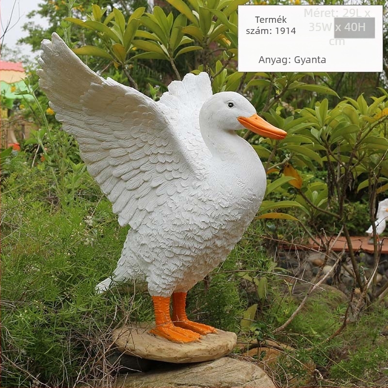 Kerti kacsa díszfigura gyantából, kültéri dekoráció, pásztor-stílus, időjárásálló