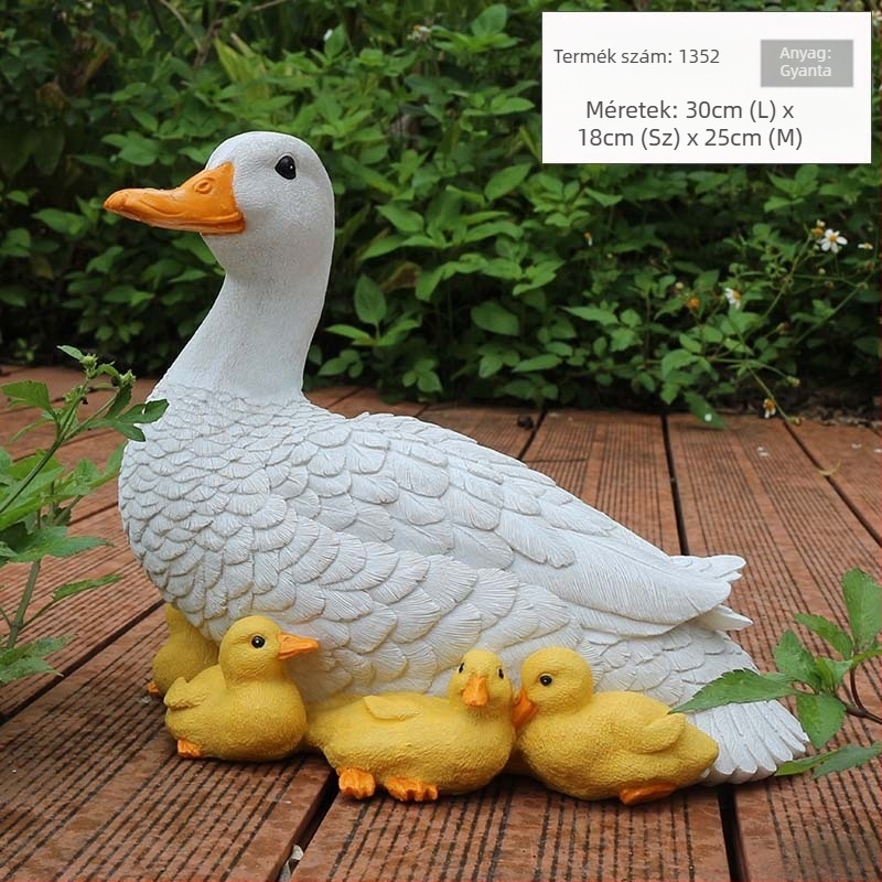 Kerti kacsa díszfigura gyantából, kültéri dekoráció, pásztor-stílus, időjárásálló